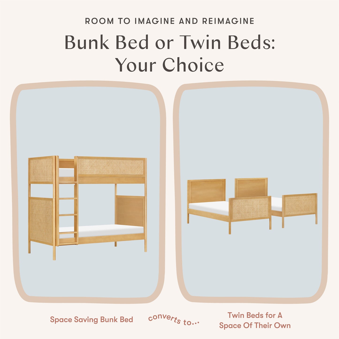 Babyletto Bondi Cane Convertible Bunk Bed - Honey with Natural Cane