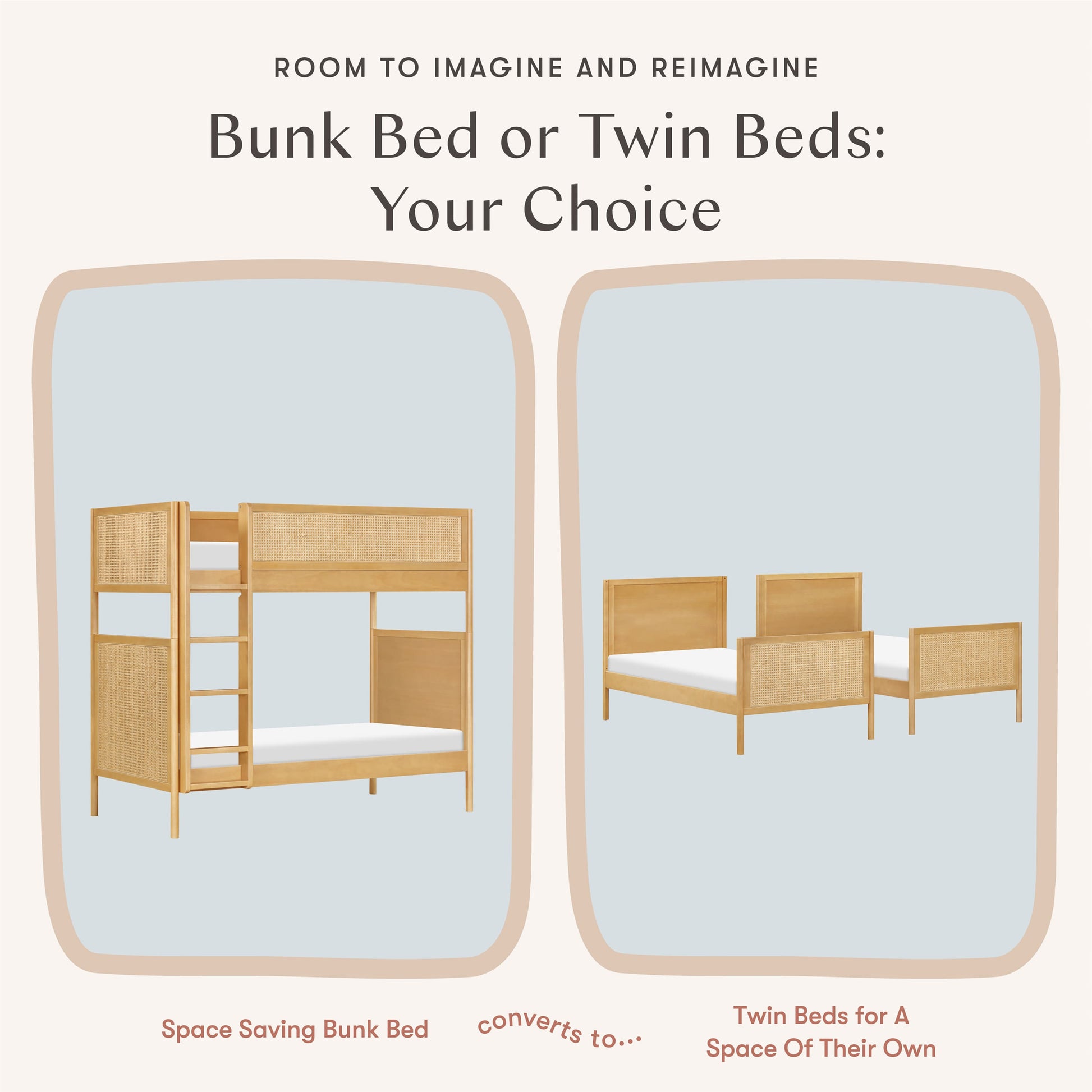 Babyletto Bondi Cane Convertible Bunk Bed - Honey with Natural Cane