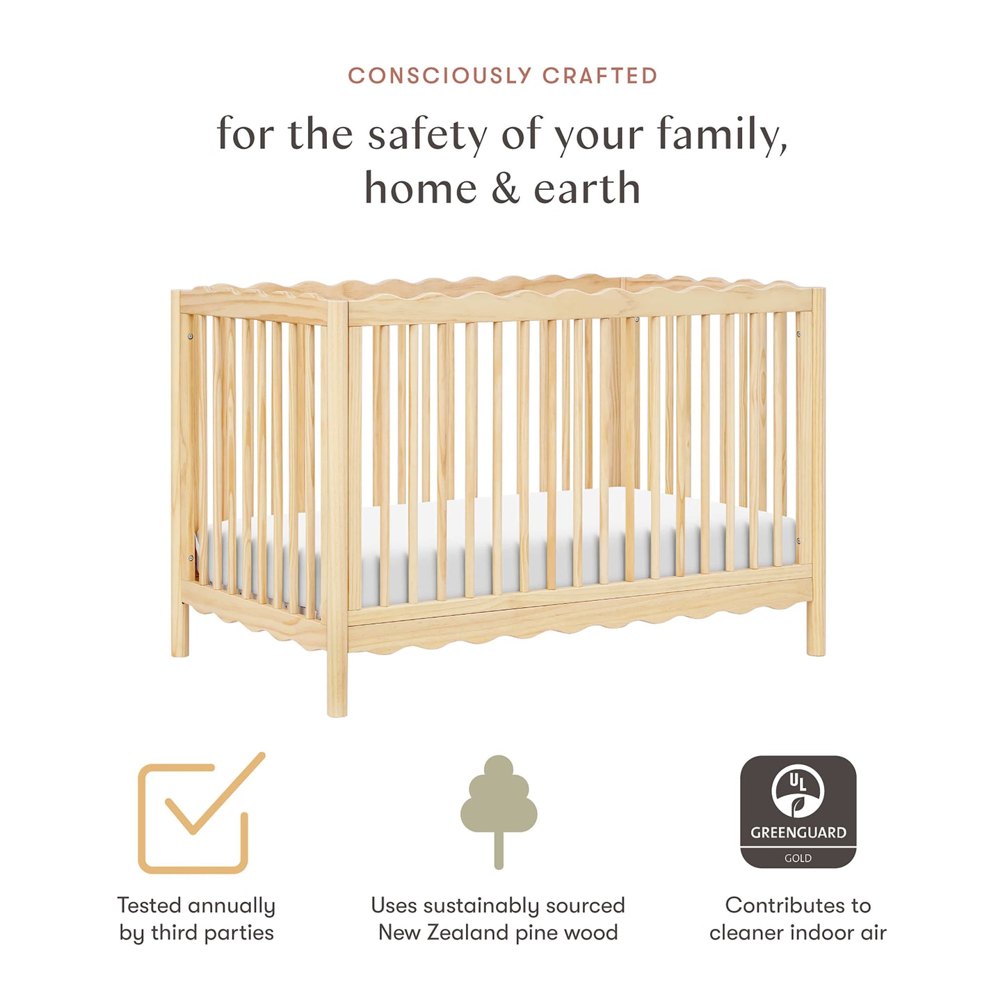 Babyletto Swell 4-in-1 Convertible Crib with Toddler Bed Conversion Kit - Blonde