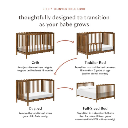 Babyletto Swell 4-in-1 Convertible Crib with Toddler Bed Conversion Kit - Natural Walnut