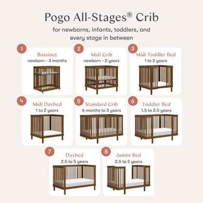 Babyletto Pogo 8-in-1 Convertible Crib w/All-Stages Conversion Kits - Natural Walnut - M29880NL