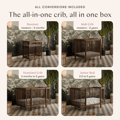 Babyletto Pogo 8-in-1 Convertible Crib w/All-Stages Conversion Kits - Natural Walnut - M29880NL
