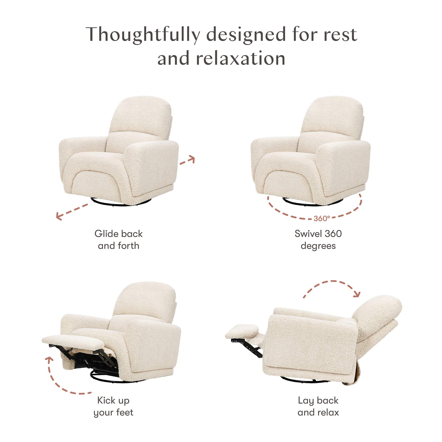 Babyletto Rainbow Recliner and Swivel Glider in Teddy Loop - Almond Teddy Loop