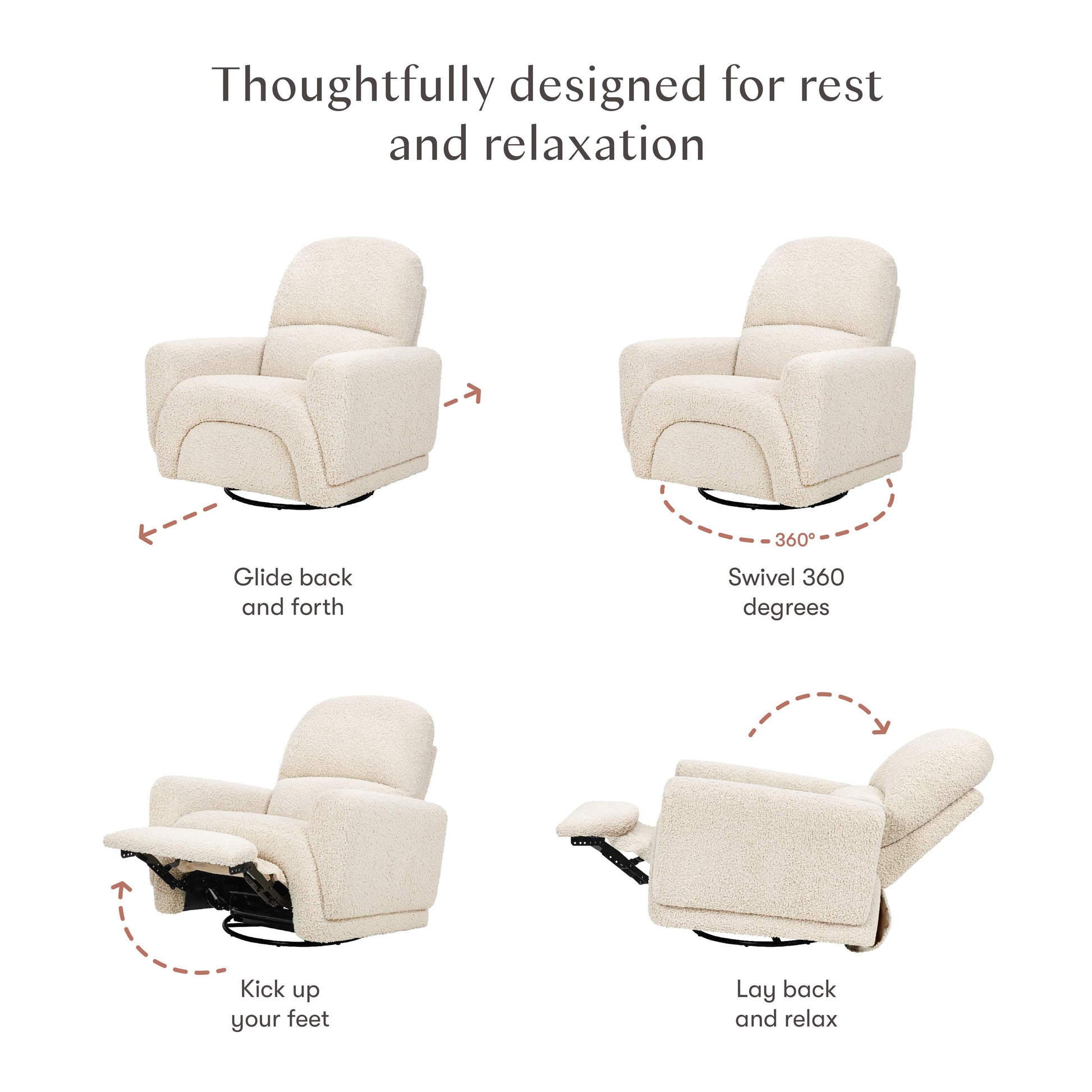 Babyletto Rainbow Recliner and Swivel Glider in Teddy Loop - Almond Teddy Loop