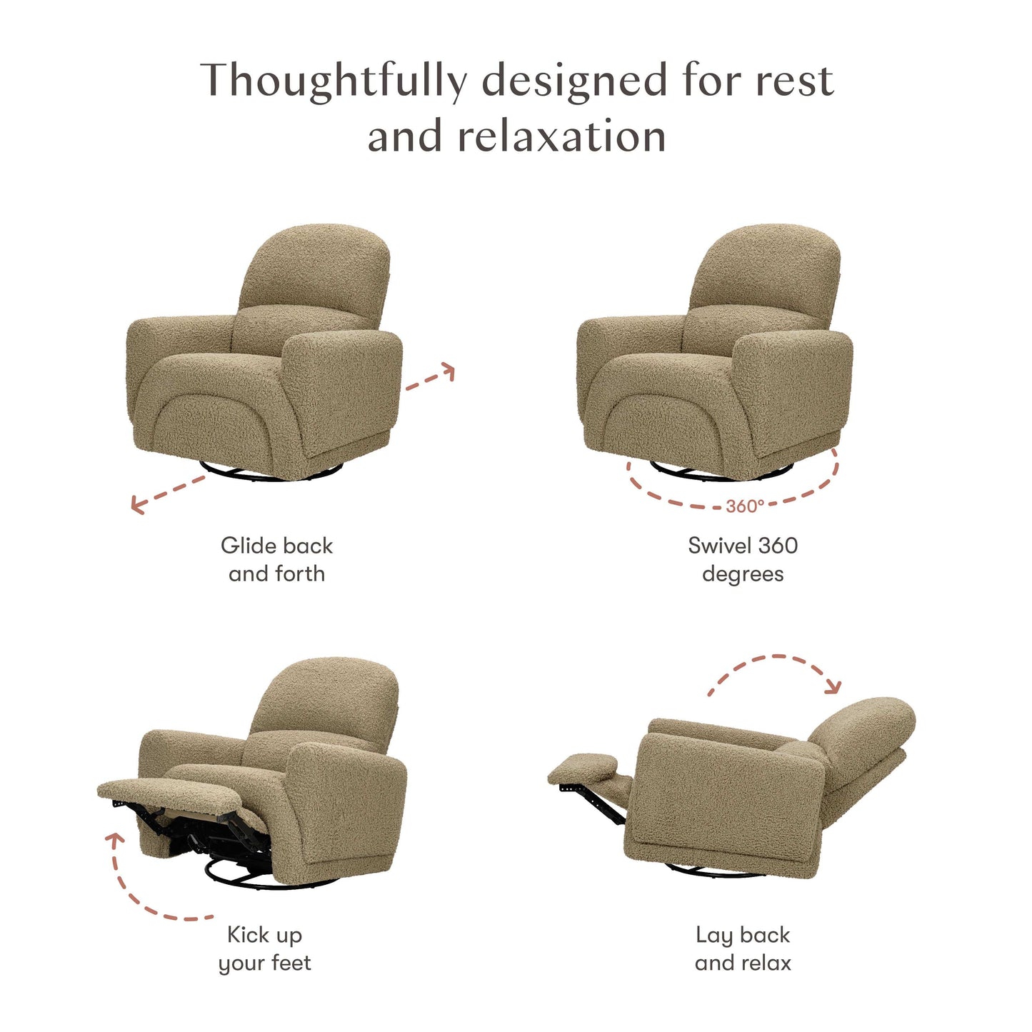 Babyletto Rainbow Recliner and Swivel Glider in Teddy Loop - Latte Teddy Loop