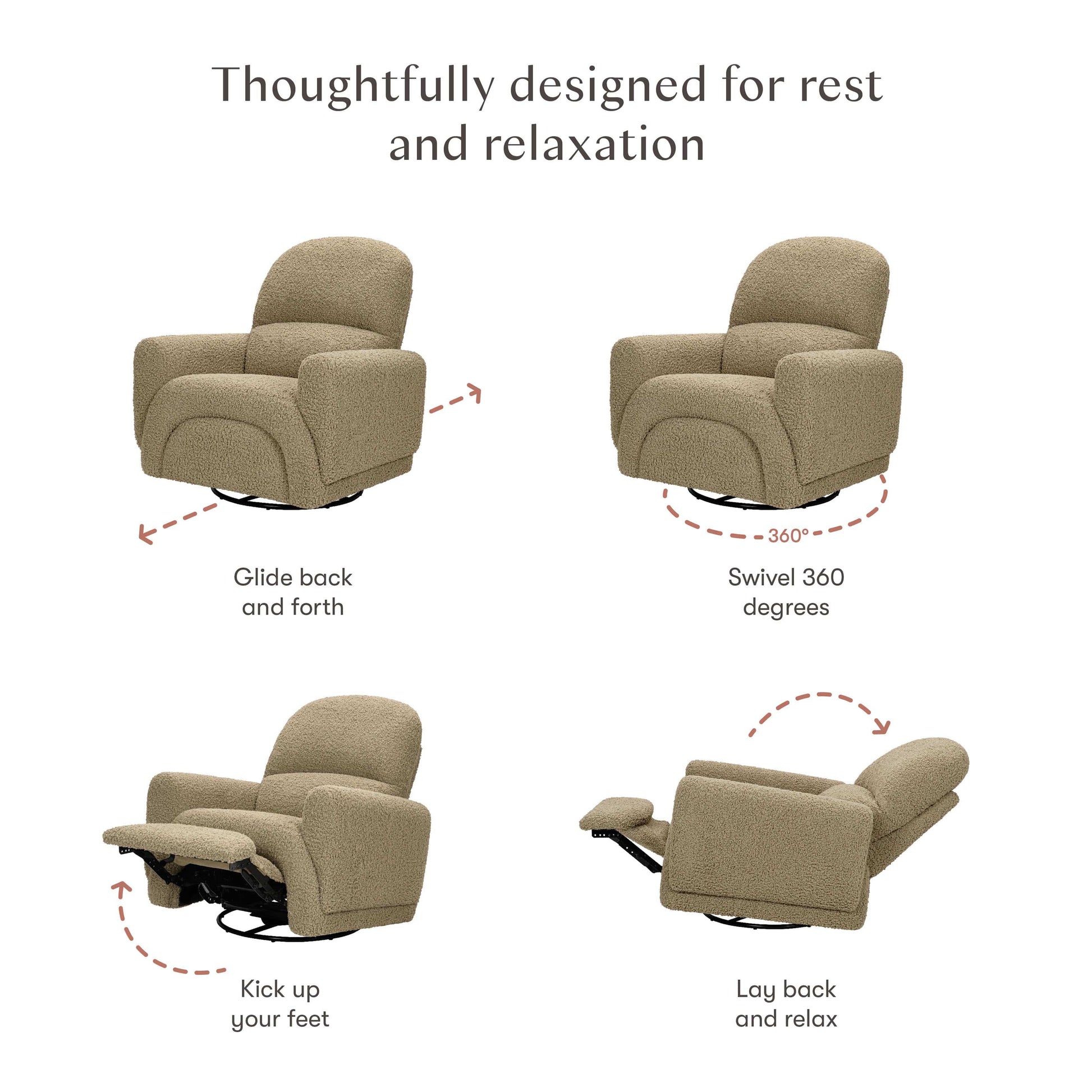 Babyletto Rainbow Recliner and Swivel Glider in Teddy Loop - Latte Teddy Loop