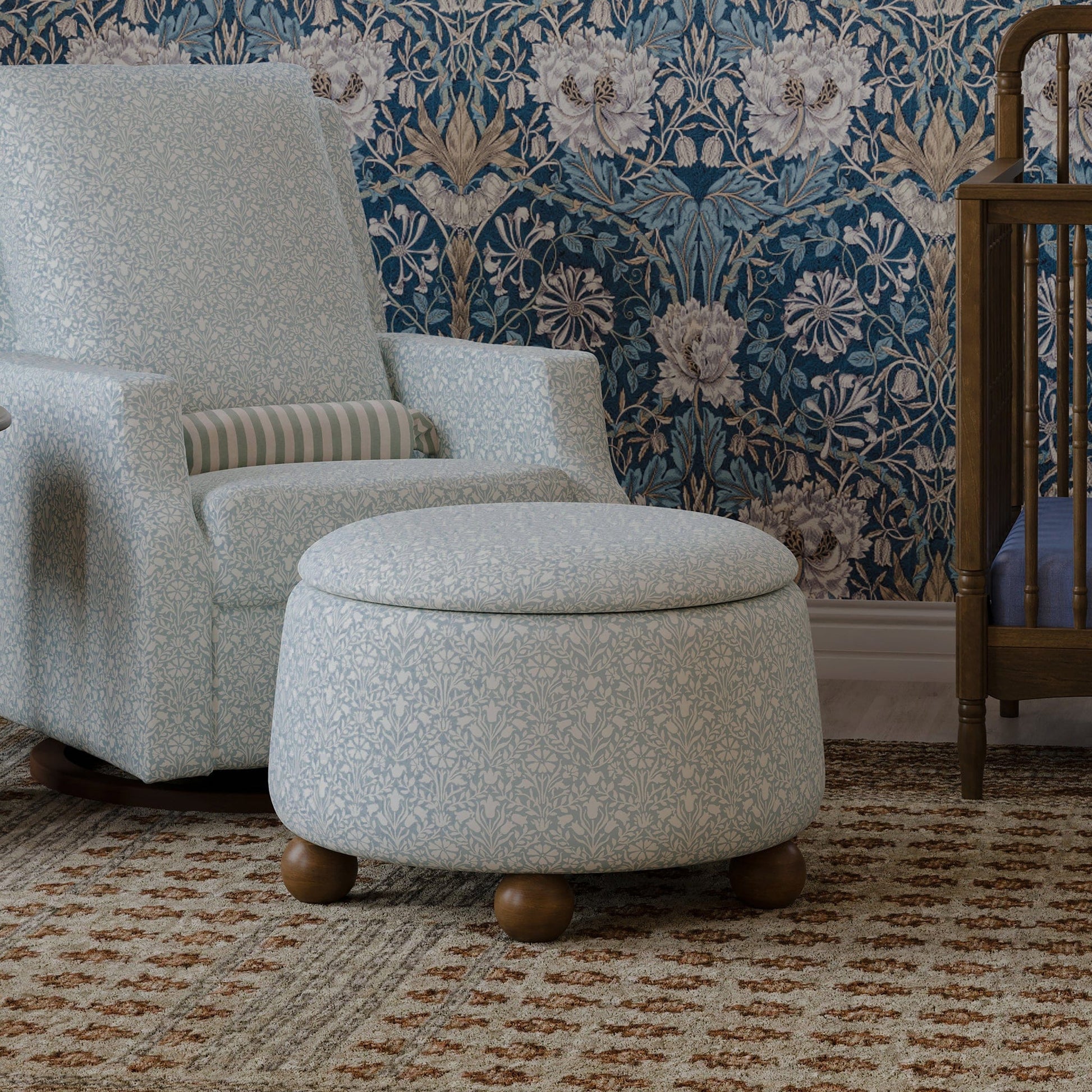 Morris & Co. x Namesake Tuffet Storage Ottoman - Bellflowers in Powdered Blue - M30985BPBDF