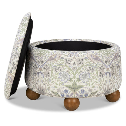 Morris & Co. x Namesake Tuffet Storage Ottoman - Strawberry Thief in Fig & Thyme - M30985TTFTDF