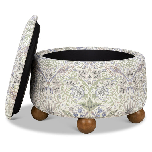 Morris & Co. x Namesake Tuffet Storage Ottoman - Strawberry Thief in Fig & Thyme - M30985TTFTDF