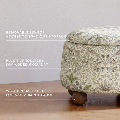 Morris & Co. x Namesake Tuffet Storage Ottoman - Strawberry Thief in Fig & Thyme - M30985TTFTDF