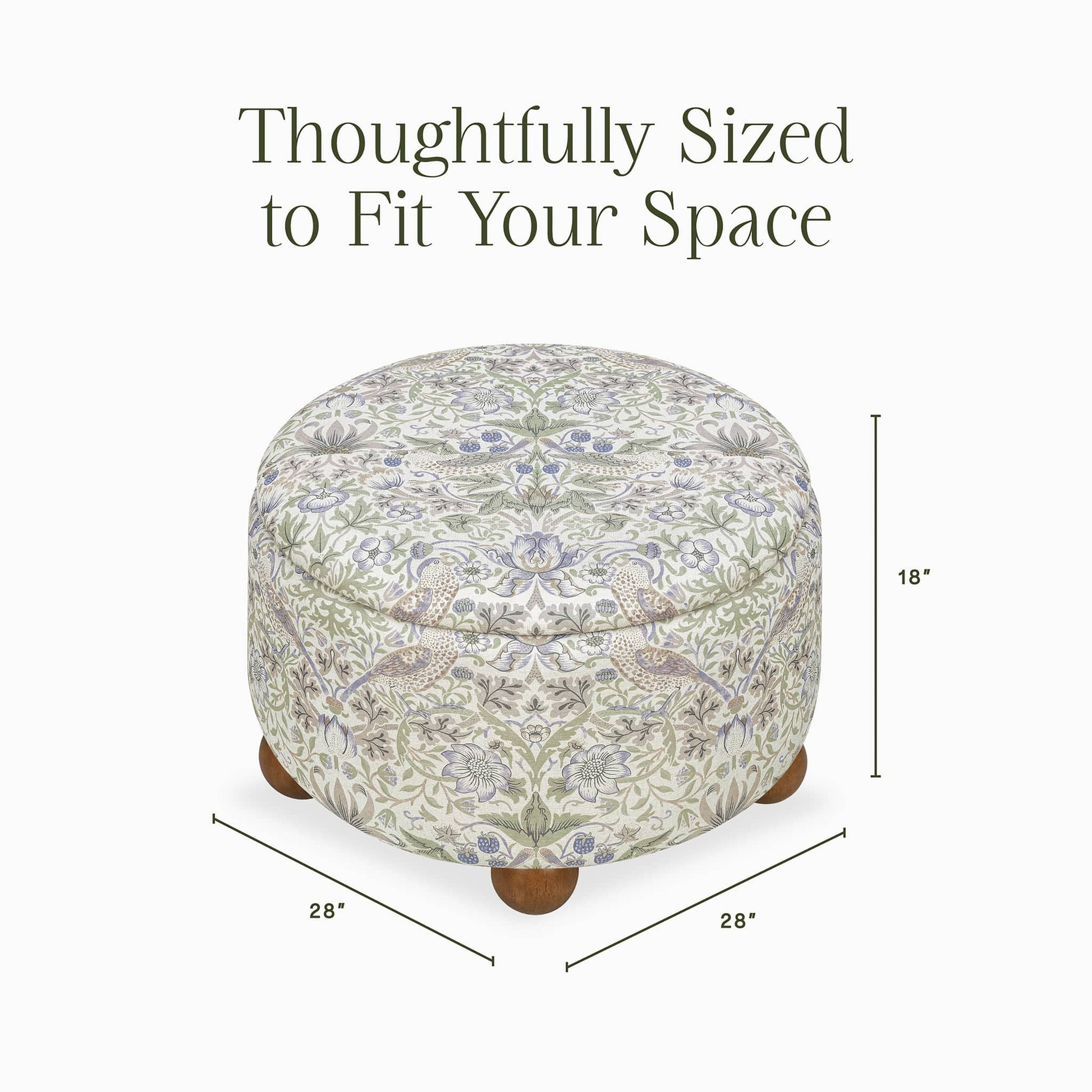Morris & Co. x Namesake Tuffet Storage Ottoman - Strawberry Thief in Fig & Thyme - M30985TTFTDF