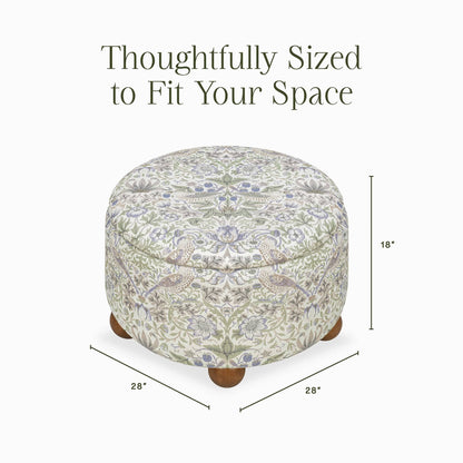 Morris & Co. x Namesake Tuffet Storage Ottoman - Strawberry Thief in Fig & Thyme - M30985TTFTDF