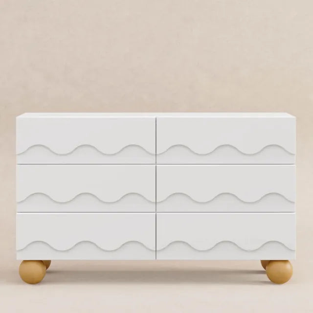 Babyletto Lido Wave 6-Drawer Assembled Dresser - White / Honey
