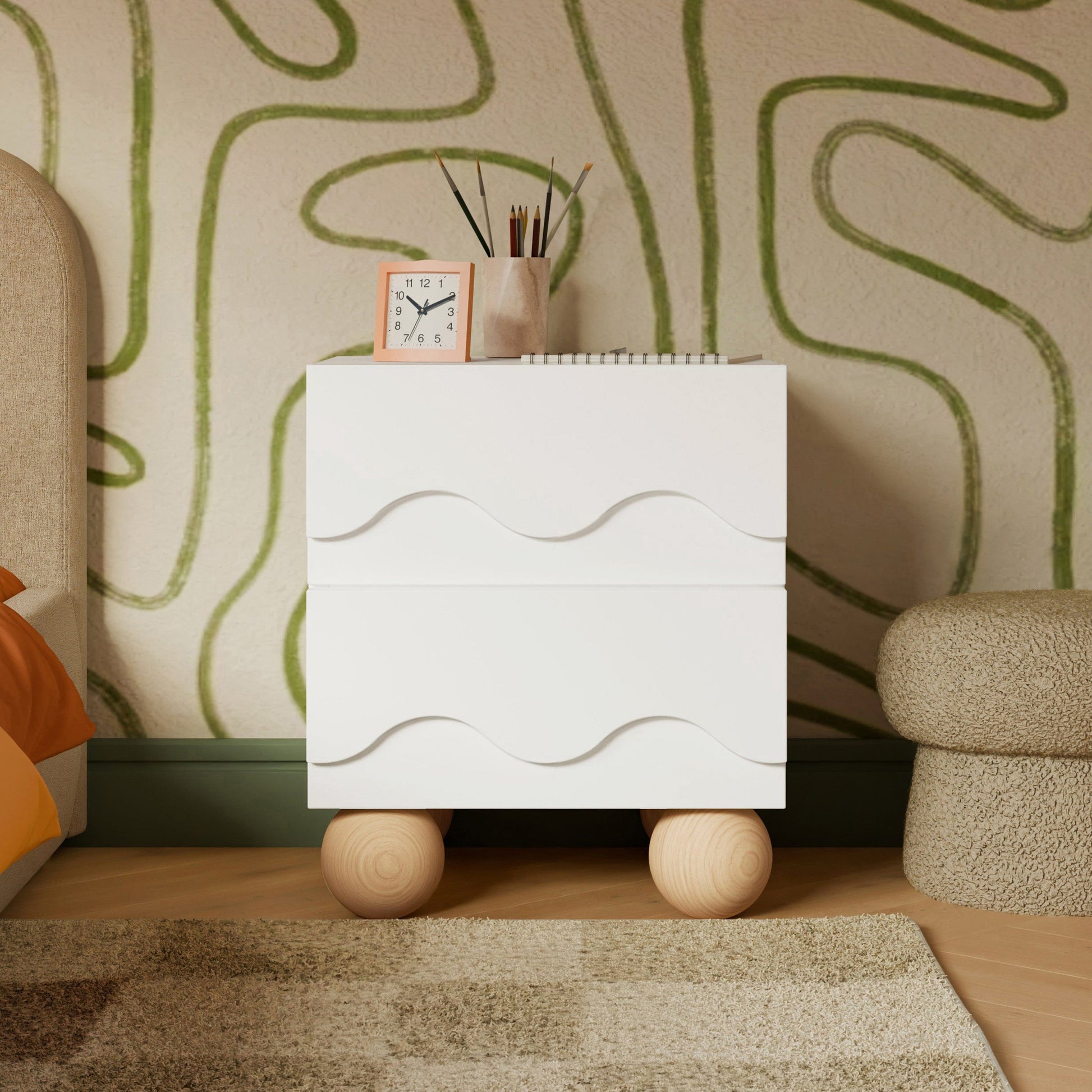 Babyletto Lido Wave Assembled Nightstand - White/Honey