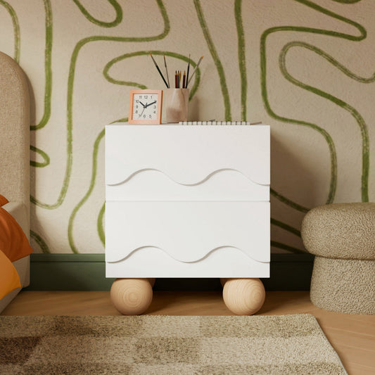 Babyletto Lido Wave Assembled Nightstand - White/Honey