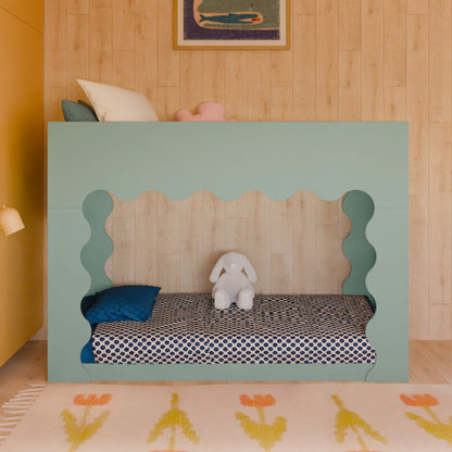 Babyletto Lido Wave Convertible Low-Profile Bunk Bed - Light Sage/Honey
