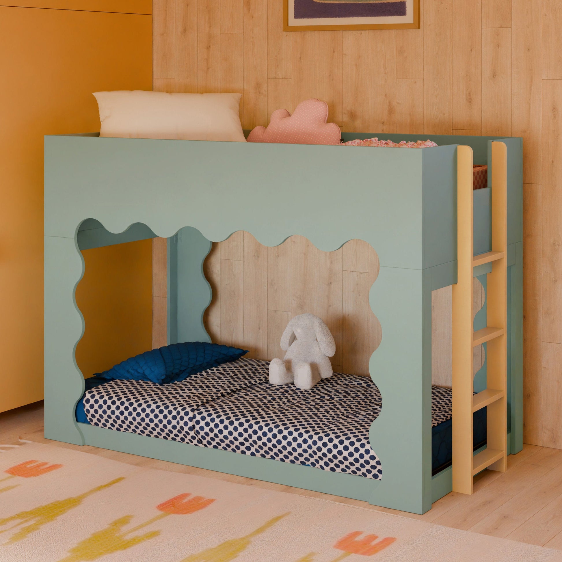Babyletto Lido Wave Convertible Low-Profile Bunk Bed - Light Sage/Honey