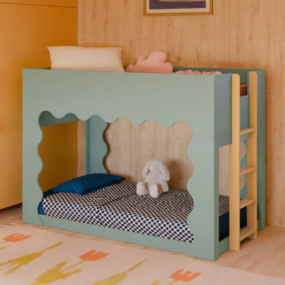 Babyletto Lido Wave Convertible Low-Profile Bunk Bed - Light Sage/Honey