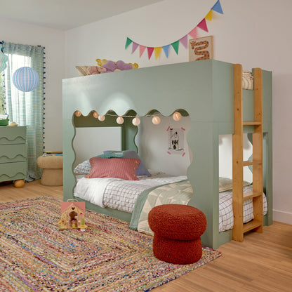 Babyletto Lido Wave Convertible Low-Profile Bunk Bed - Light Sage/Honey