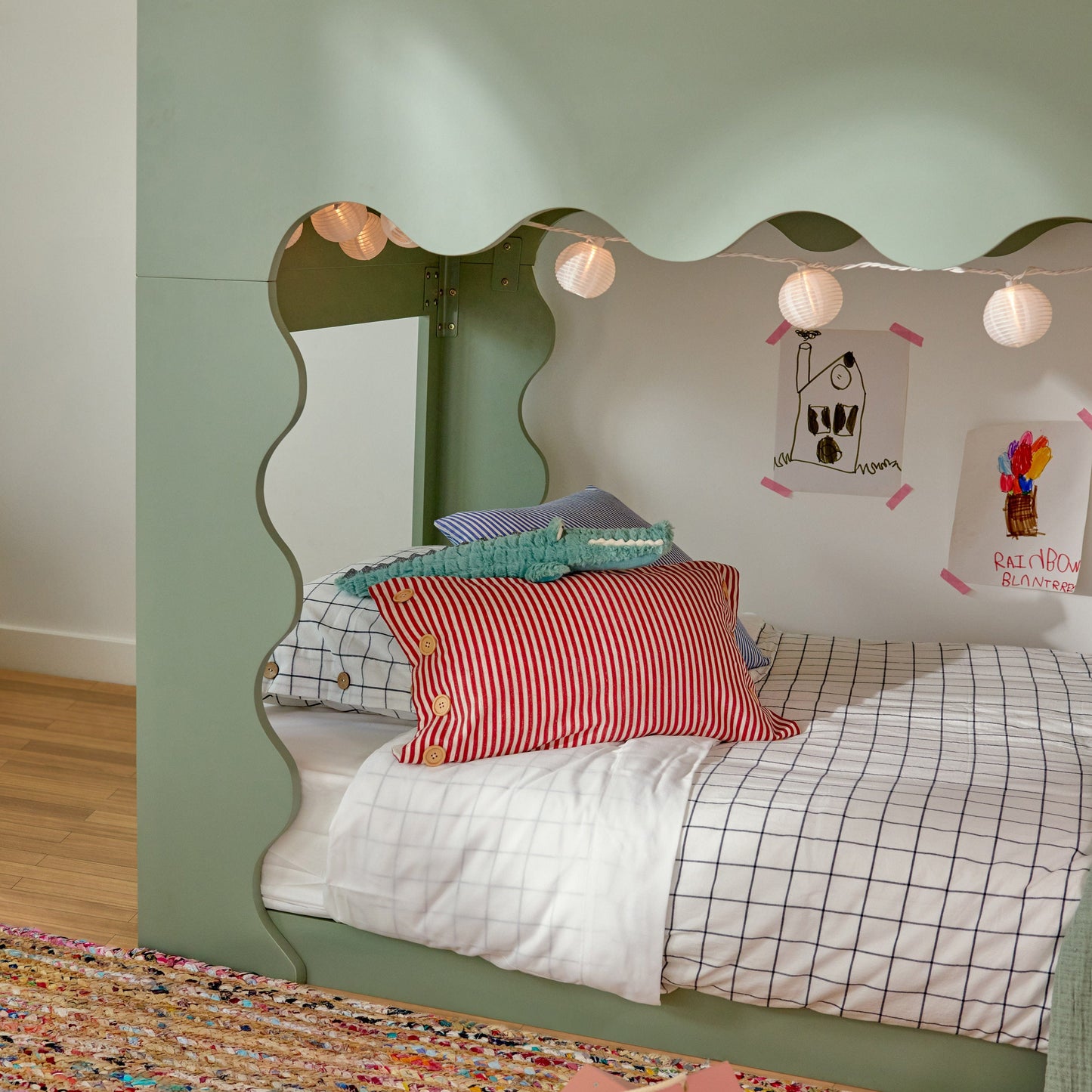 Babyletto Lido Wave Convertible Low-Profile Bunk Bed - Light Sage/Honey