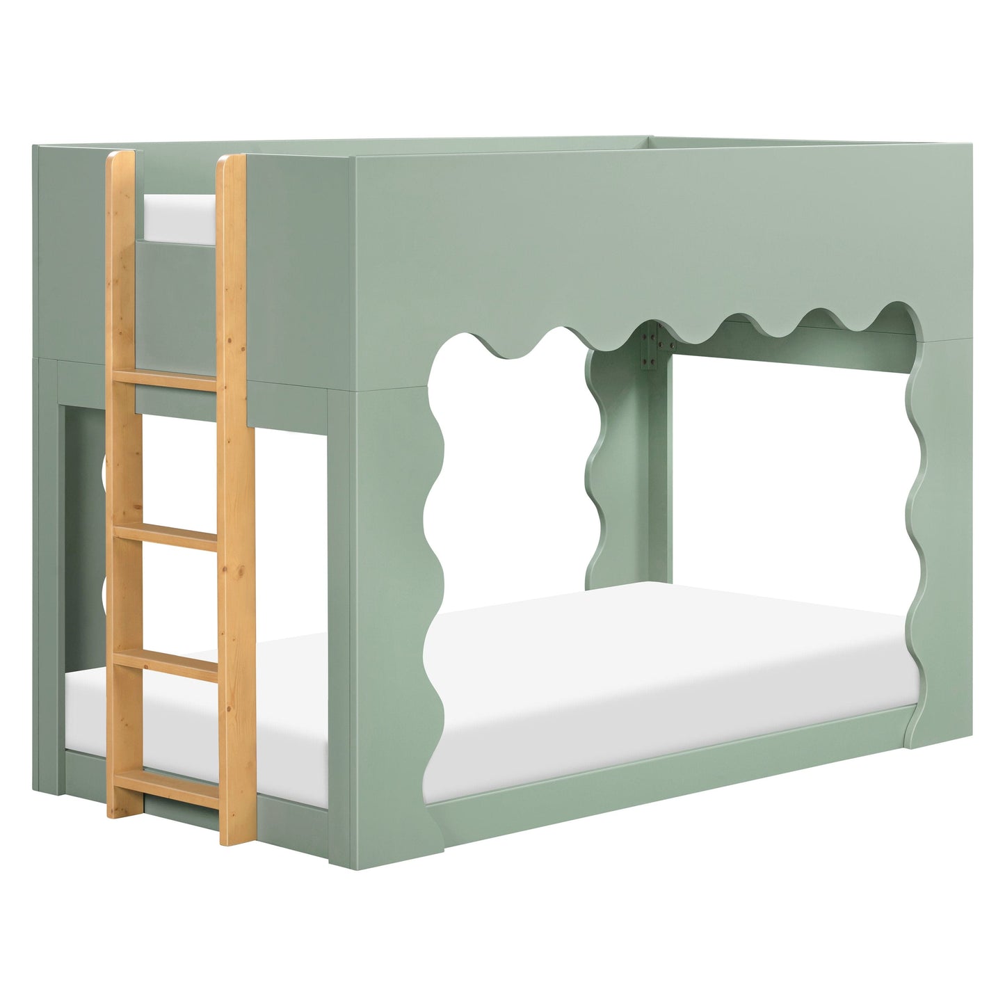 Babyletto Lido Wave Convertible Low-Profile Bunk Bed - Light Sage/Honey