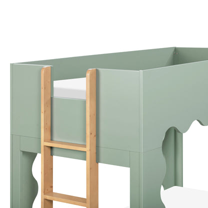 Babyletto Lido Wave Convertible Low-Profile Bunk Bed - Light Sage/Honey