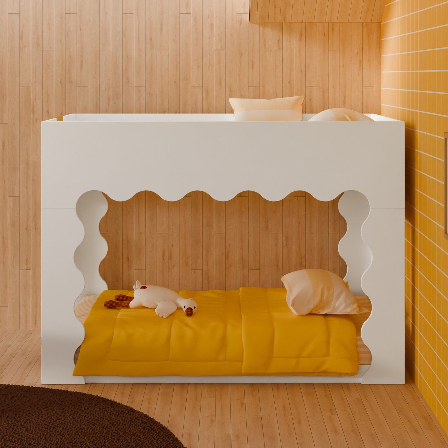 Babyletto Lido Wave Convertible Low-Profile Bunk Bed - White/Honey