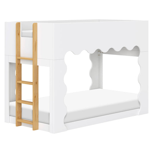 Babyletto Lido Wave Convertible Low-Profile Bunk Bed - White/Honey
