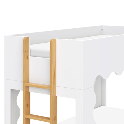 Babyletto Lido Wave Convertible Low-Profile Bunk Bed - White/Honey