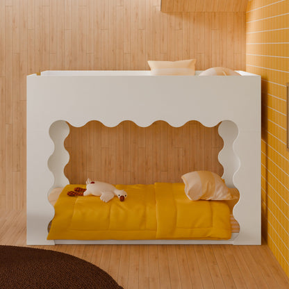 Babyletto Lido Wave Convertible Low-Profile Bunk Bed - White/Honey