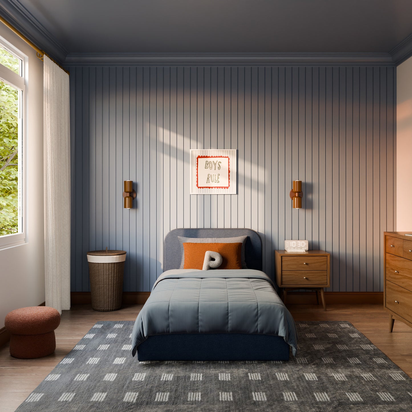 Babyletto Nara Twin Floor Bed - Performance Navy Eco-Twill