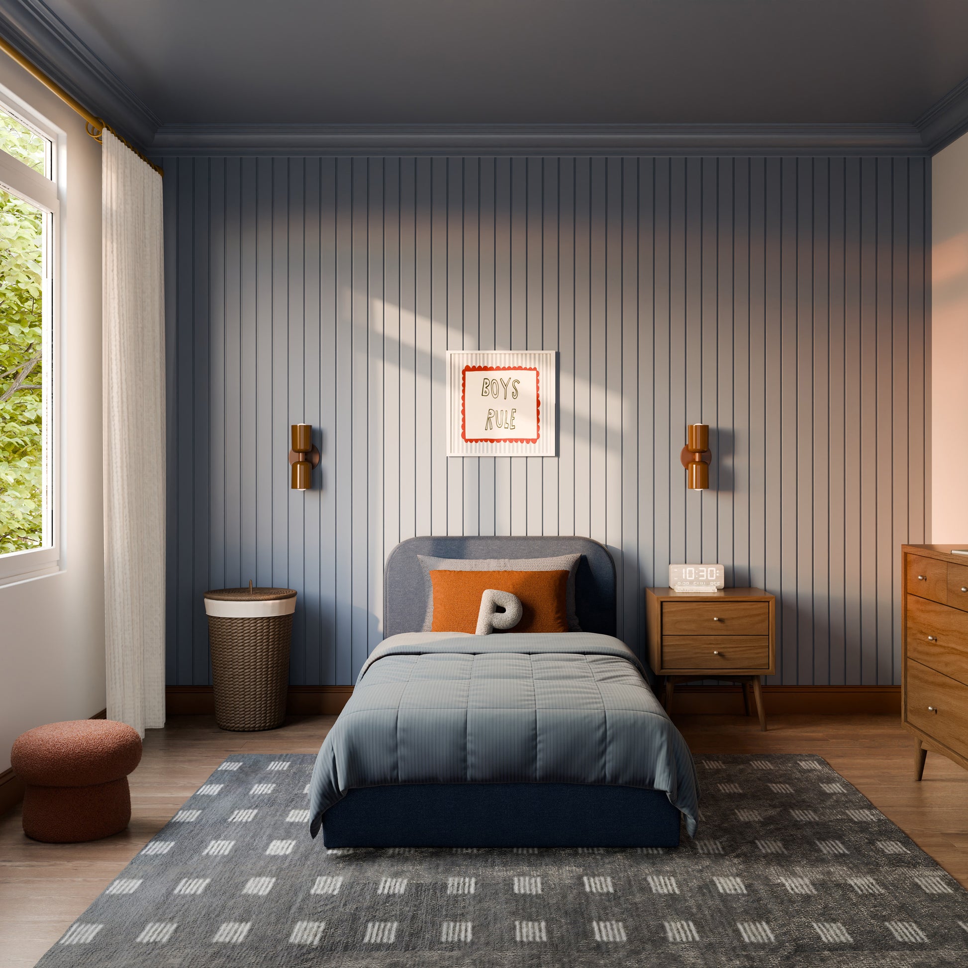Babyletto Nara Twin Floor Bed - Performance Navy Eco-Twill