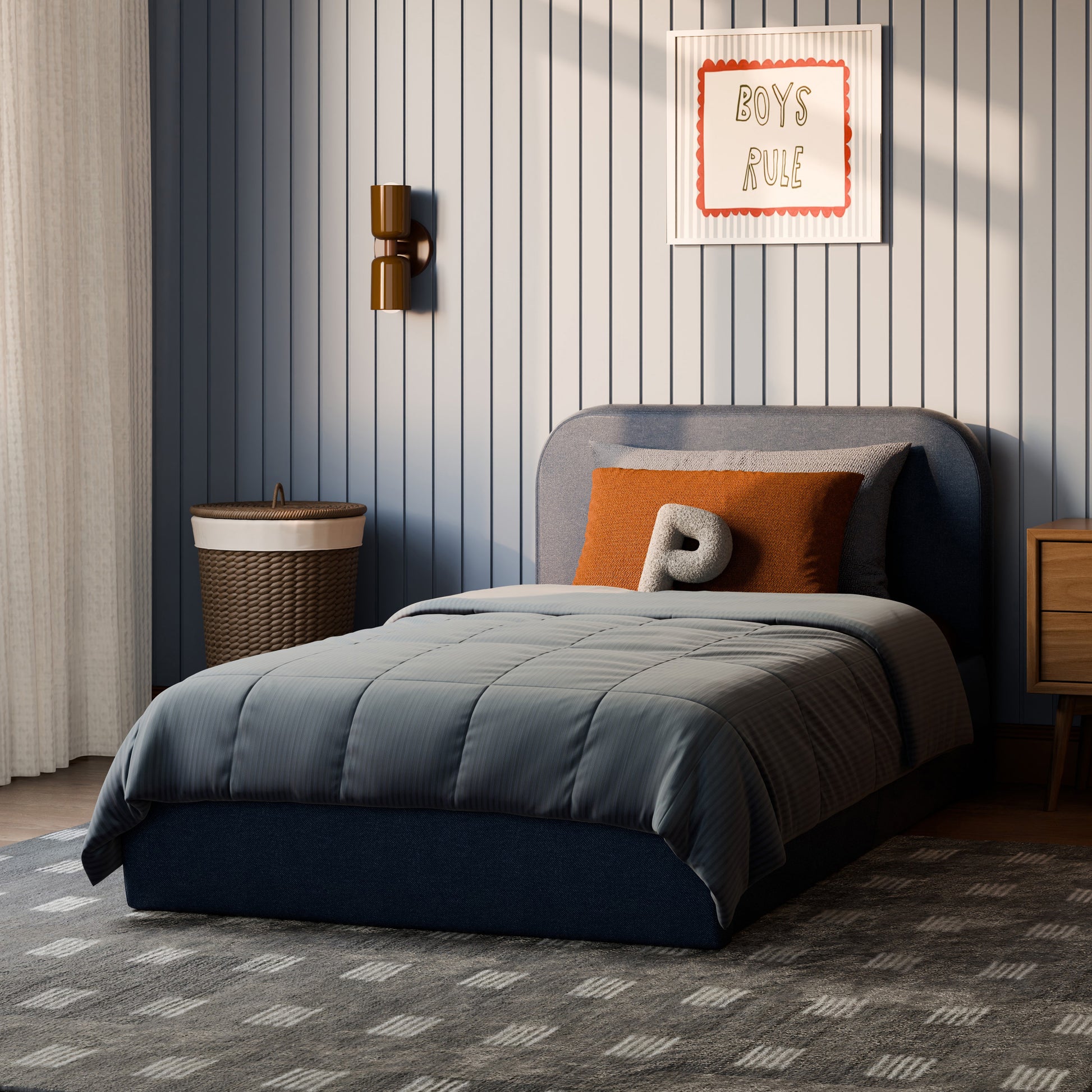 Babyletto Nara Twin Floor Bed - Performance Navy Eco-Twill