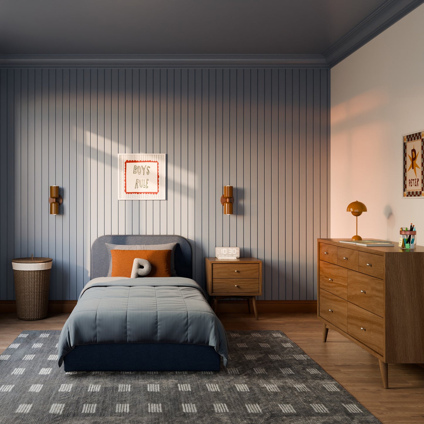 Babyletto Nara Twin Floor Bed - Performance Navy Eco-Twill