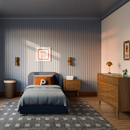 Babyletto Nara Twin Floor Bed - Performance Navy Eco-Twill