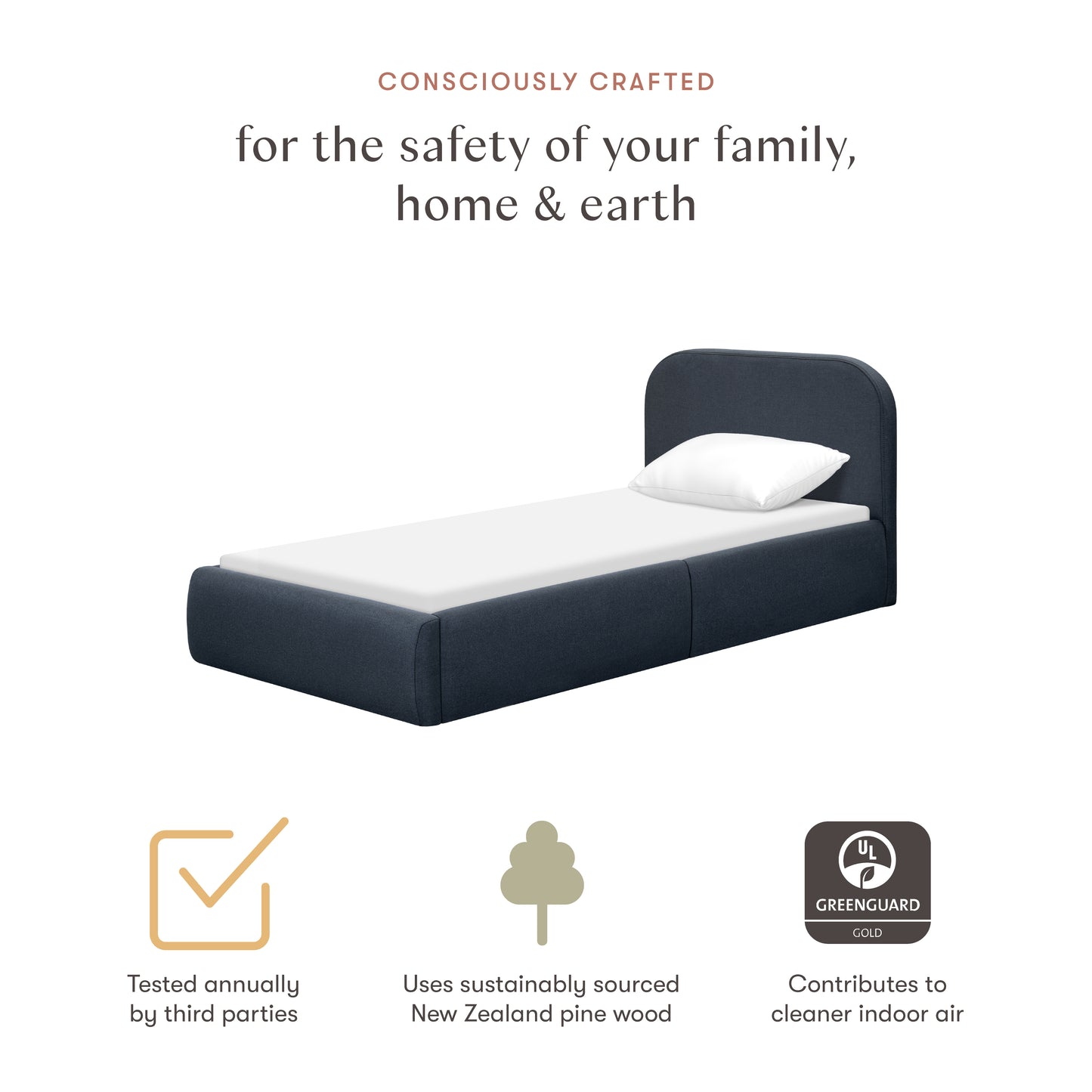 Babyletto Nara Twin Floor Bed - Performance Navy Eco-Twill