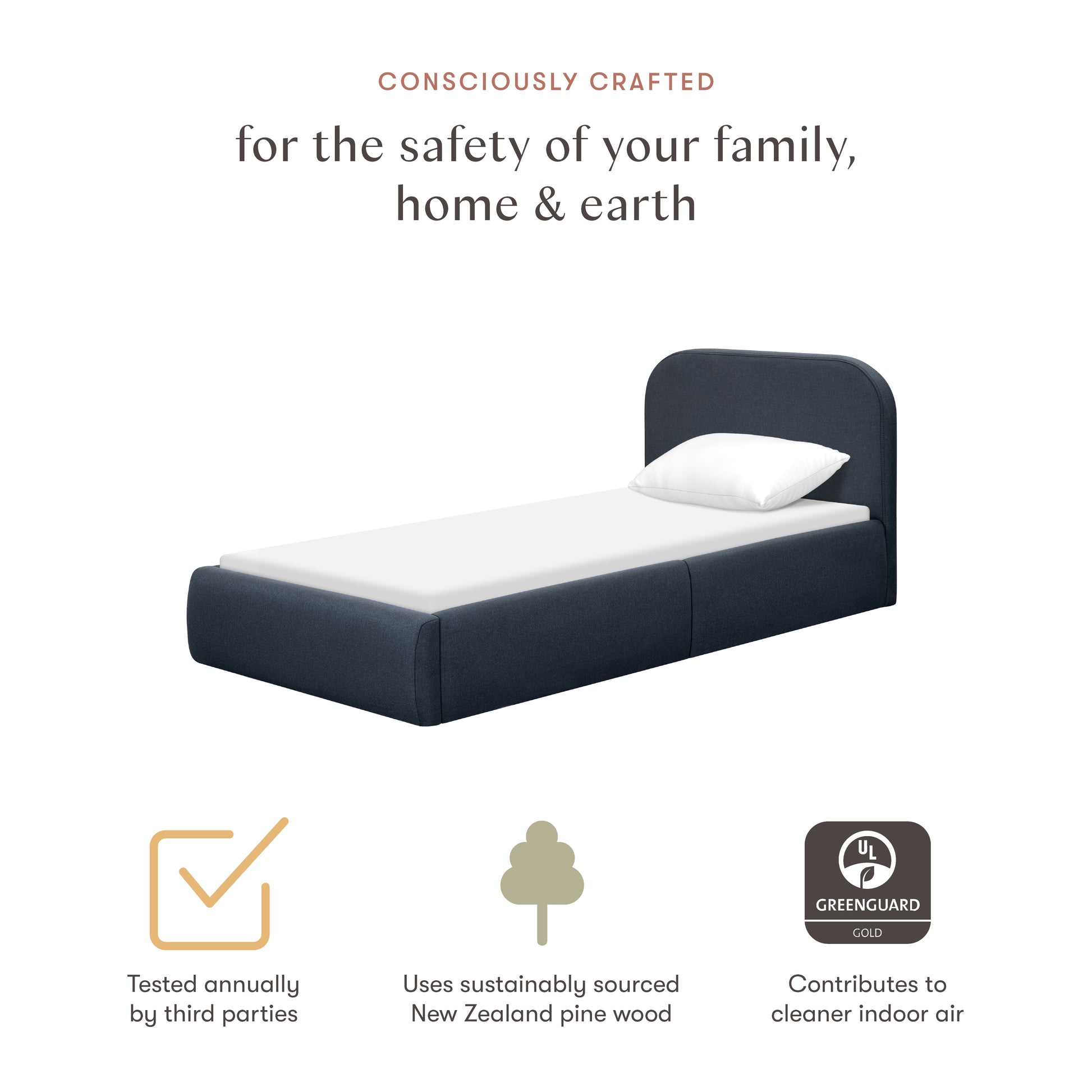 Babyletto Nara Twin Floor Bed - Performance Navy Eco-Twill