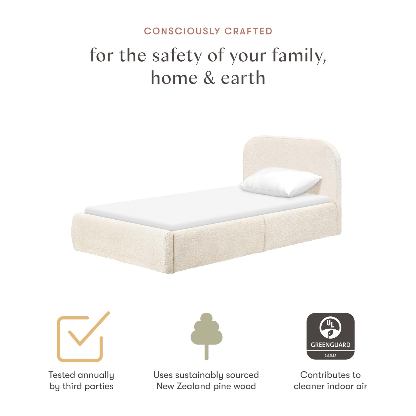Babyletto Nara Twin Floor Bed - Performance Ivory Boucle