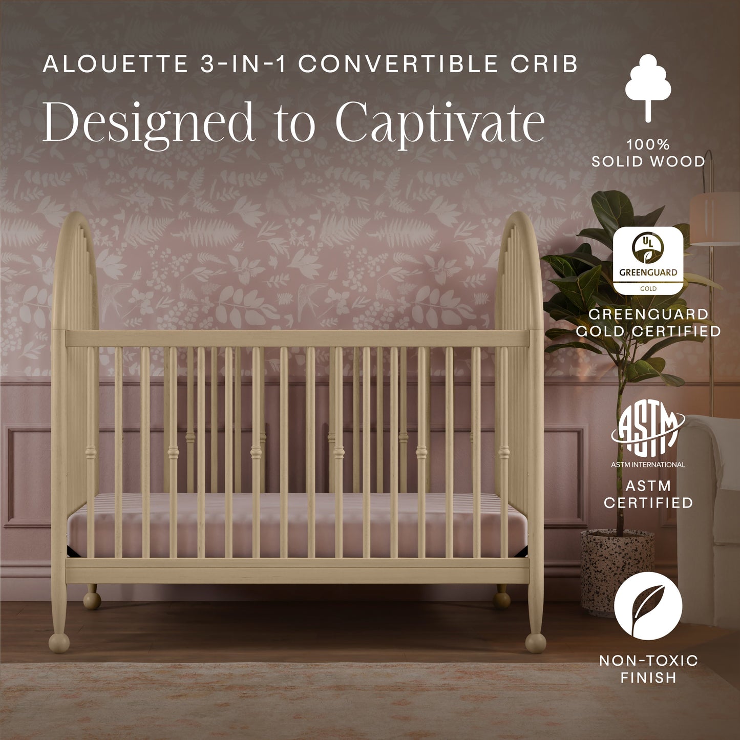 Namesake Alouette 3-in-1 Convertible Spindle Crib - Washed Pine