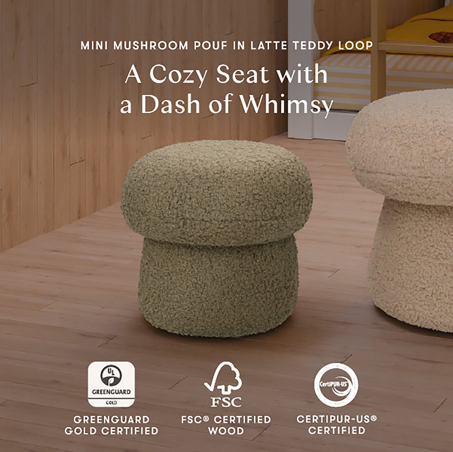 Babyletto Mini Mushroom Pouf - Latte Teddy Loop - M31585LT