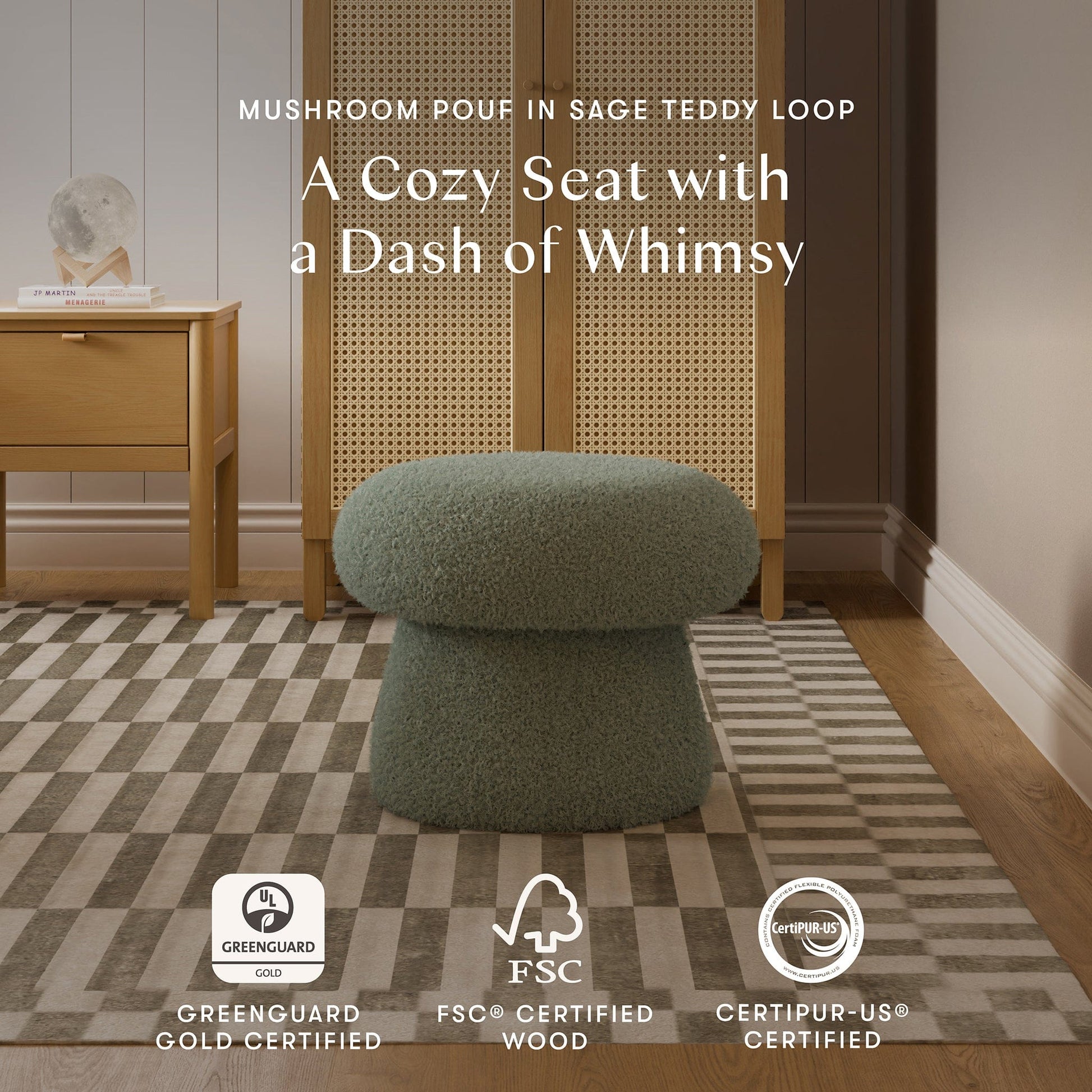 Babyletto Mushroom Pouf - Sage Teddy Loop - M31685ST