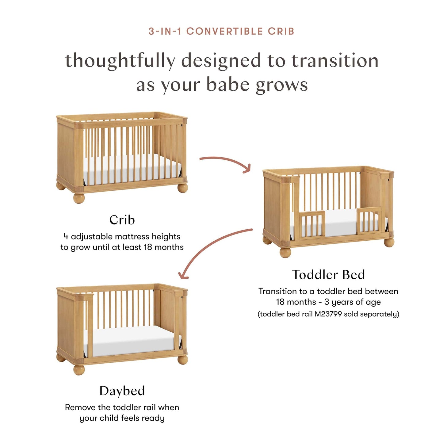 Babyletto Crosby 3-in-1 Convertible Crib - Honey - M31801HY