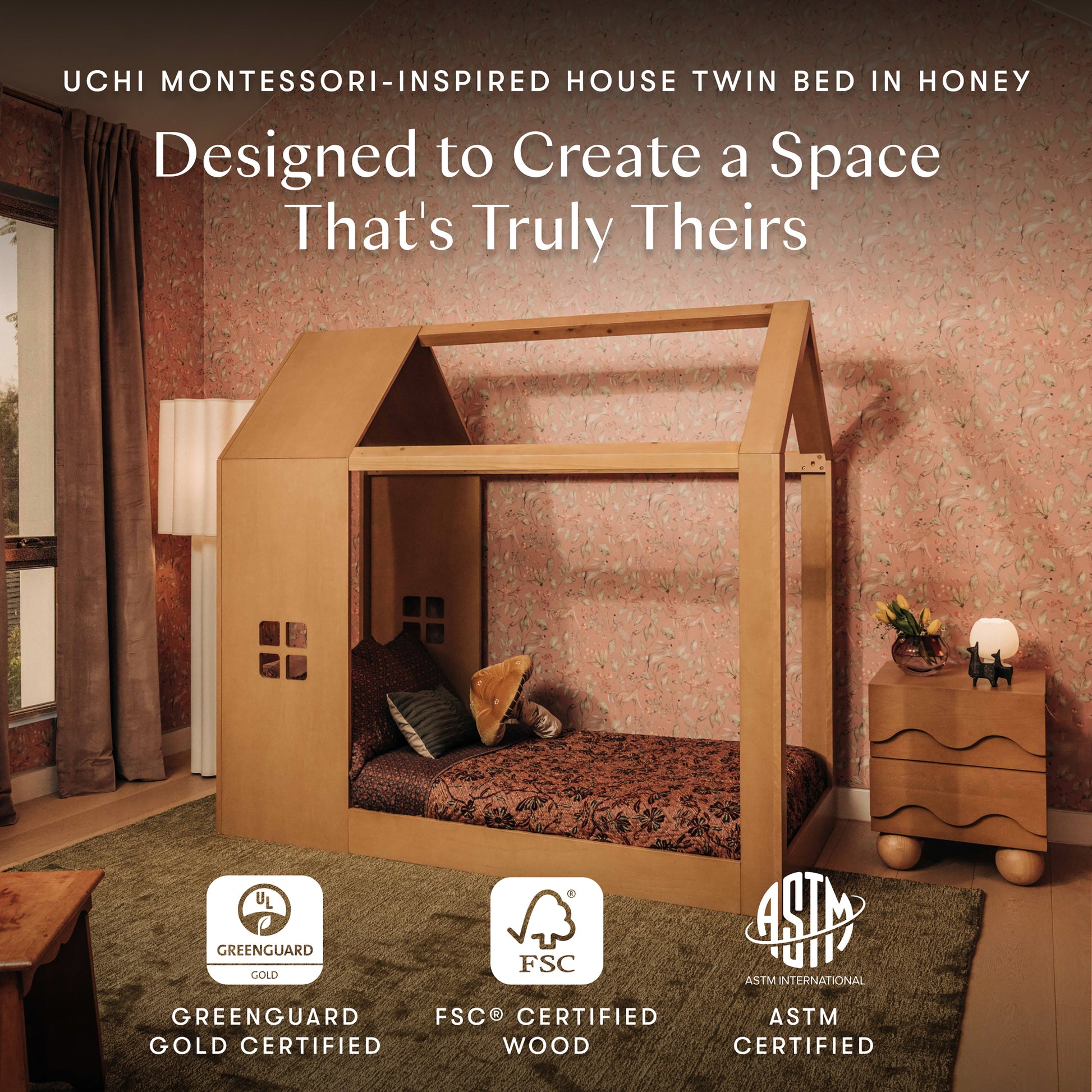 Babyletto Uchi Montessori-Inspired House Twin Bed - Honey