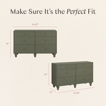 Babyletto dresser dimensions diagram showing 54.25 inch width 34 inch height and 19 inch depth