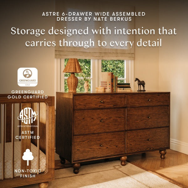 Babyletto Astre 6 drawer wide dresser by Nate Berkus with Greenguard Gold and ASTM certifications