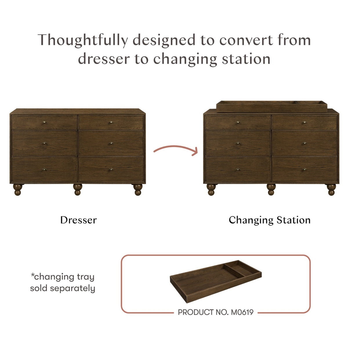 Babyletto dresser converting to a changing station with a separate changing tray