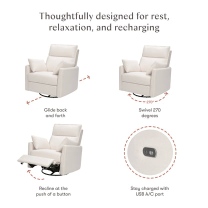 Babyletto Nori Extra Wide Electronic Recliner and Swivel Glider with USB port - Performance Cream Eco-Weave