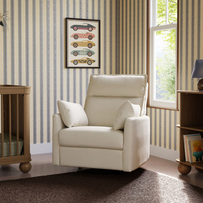 Babyletto Nori Extra Wide Electronic Recliner and Swivel Glider with USB port - Performance Cream Eco-Weave