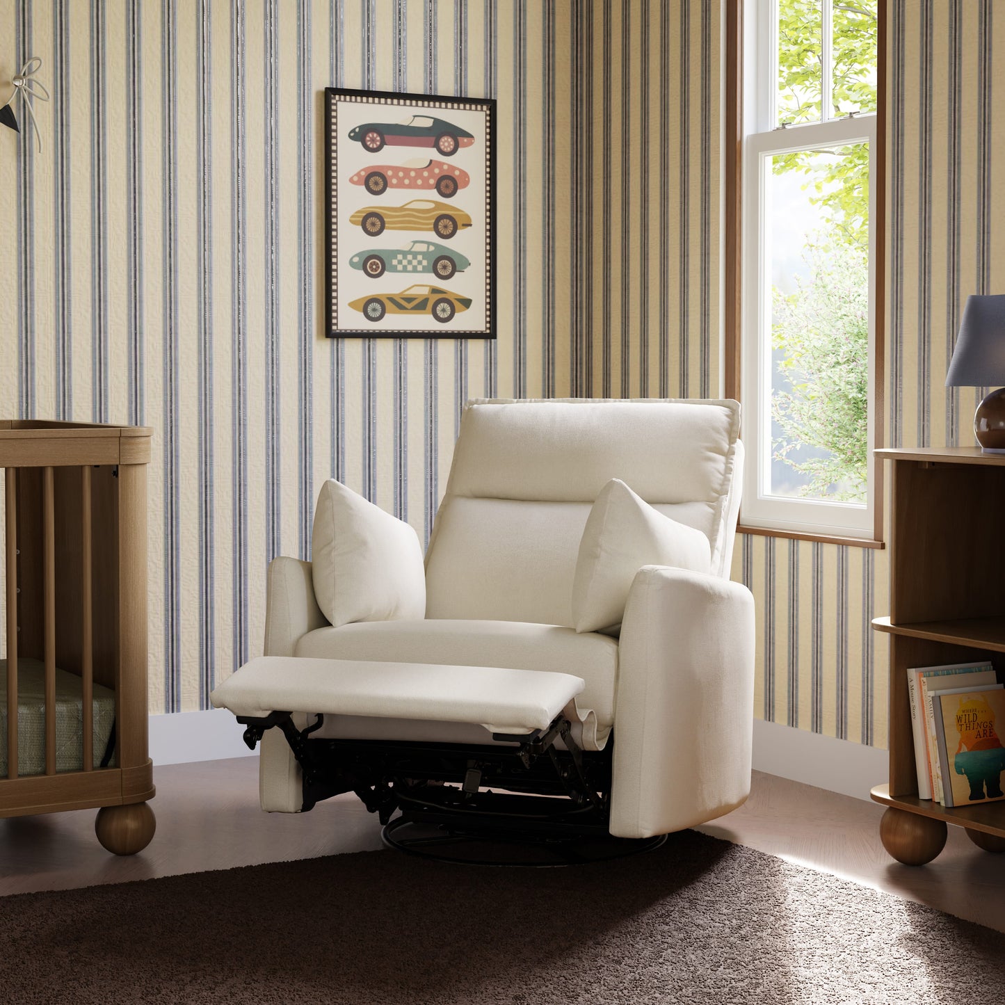 Babyletto Nori Extra Wide Electronic Recliner and Swivel Glider with USB port - Performance Cream Eco-Weave