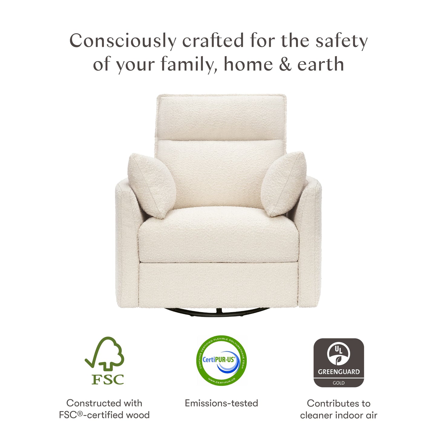 Babyletto Nori Extra Wide Electronic Recliner and Swivel Glider with USB port - Performance Ivory Boucle
